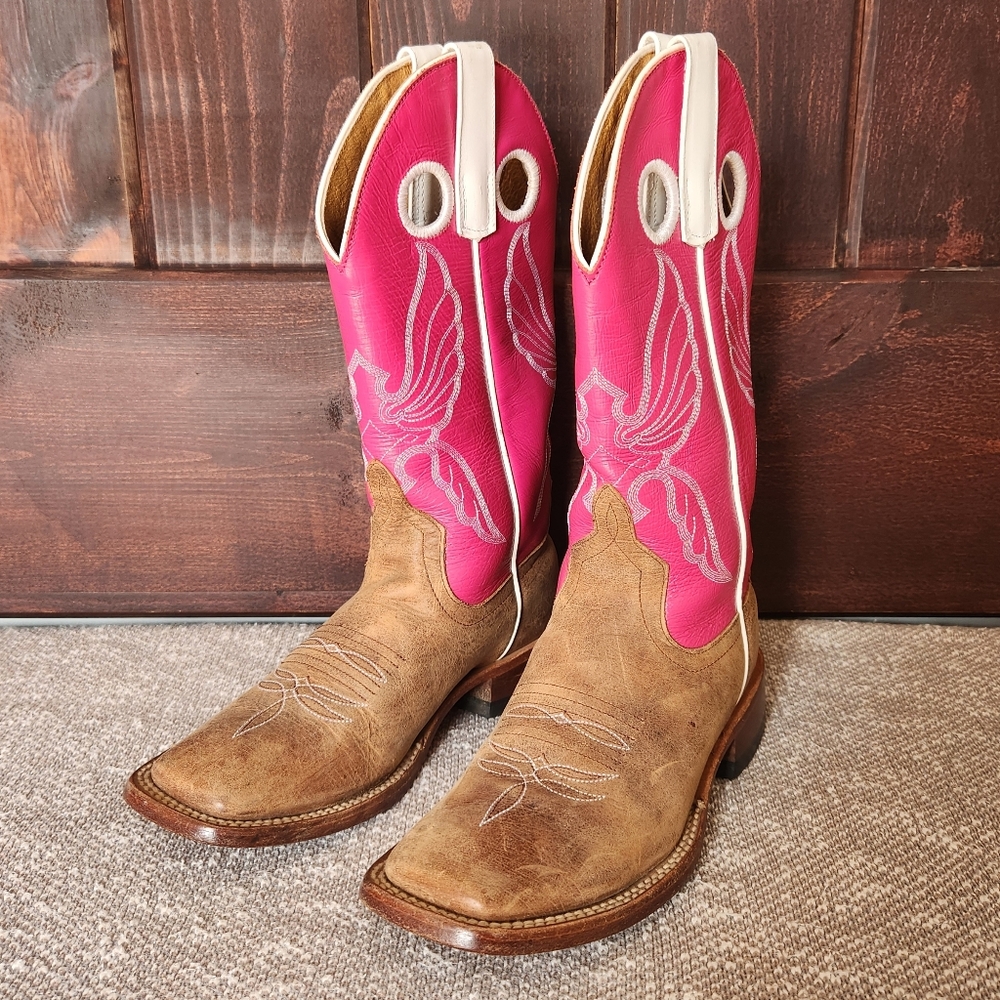Anderson Bean Horse Power Square Toe Cowboy Cowgirl Boots, Hot Pink, Size 3 - 4